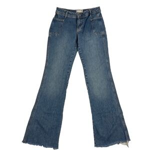 We the Free‎ Free People Jeans Womens Size 24 Izzy Low Rise Flare Blue Raw Hem